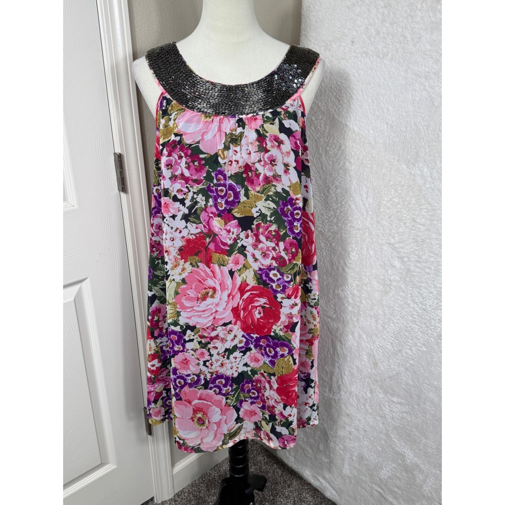 Argenti Floral Dress Sequin Neckline Sleeveless Romantic‎ Party Cocktail Size 8